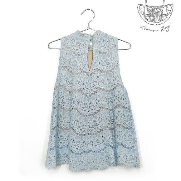 Love, Fire / Lace Sleeveless Halter Top Mock Neck / Size S / Color Blue - Picture 4 of 6